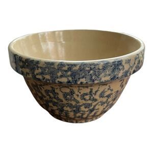 ROBINSON RANSBOTTOM pottery BLUE SPONGEWARE MIXING BOWL W/ SUNSET RIM PATTERN